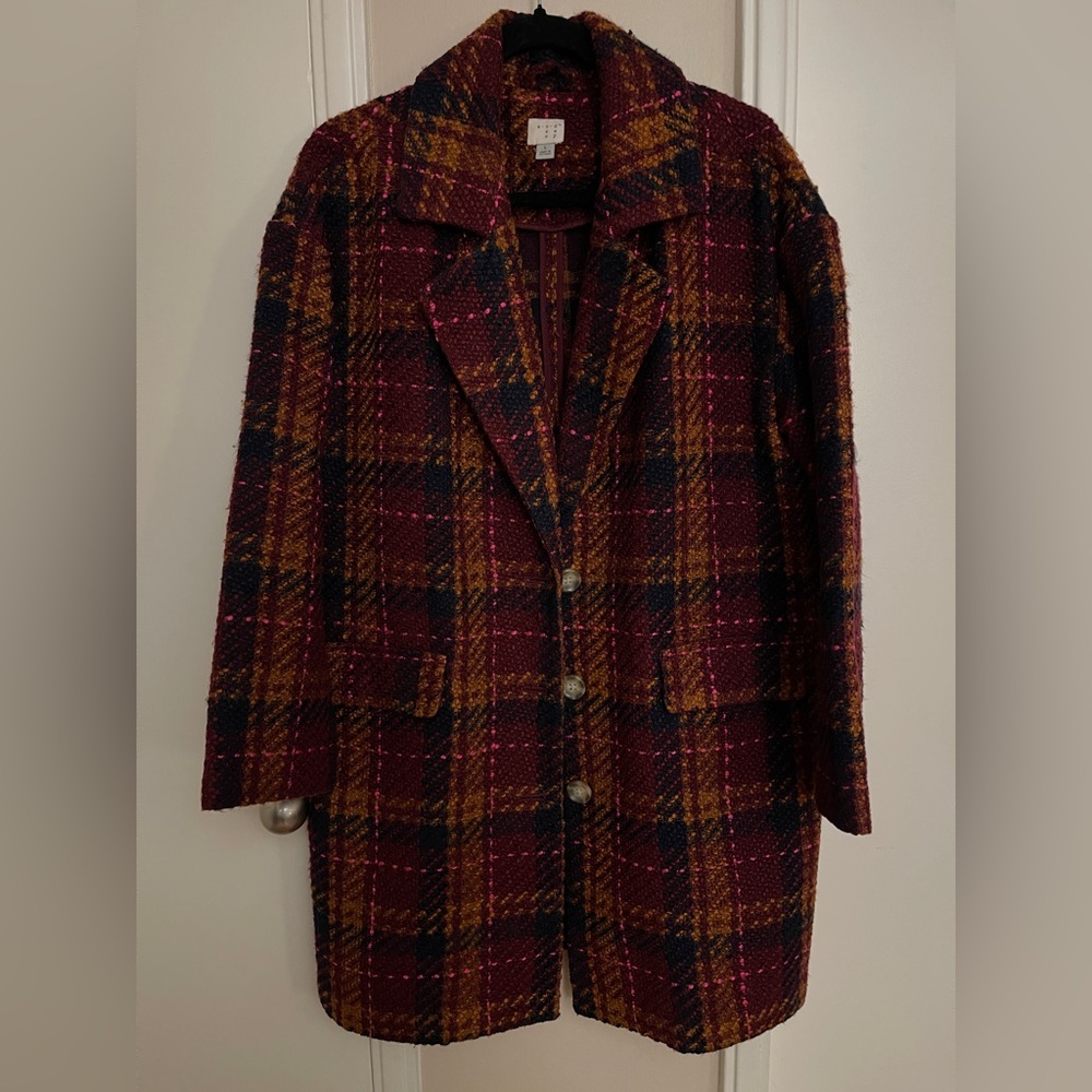 A New Day Plaid Wool-Blend Car Coat